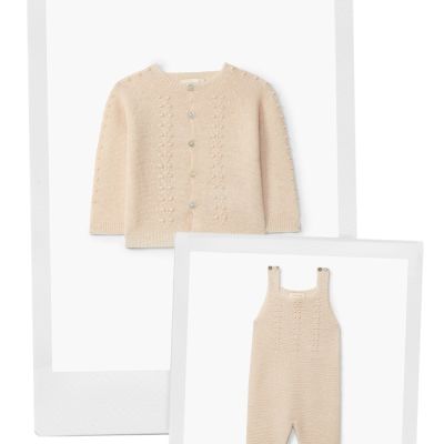 3 Wedoble - Completo cardigan lavorato a maglia in misto lana e cashmere e tutina 