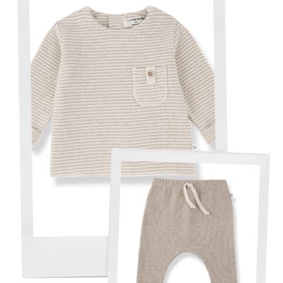 3 1+inthefamily - Completo maglia maniche lunghe righe e pantalone tinta unita