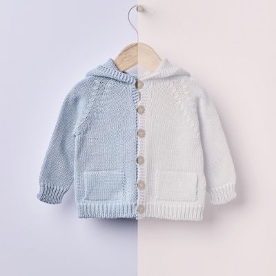 Wedoble - Cardigan con cappuccio lavorato a maglia in cotone biologico rosa 