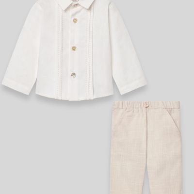 Paz Rodriguez - SET CAMICIA NEONATO IN TESSUTO + PANTALONI