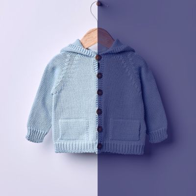 Wedoble - Cardigan con cappuccio lavorato a maglia in cotone biologico blu