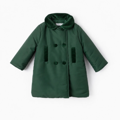 1 Crochette - Cappotto imbottito unisex in microfibra e velluto liscio verde scuro