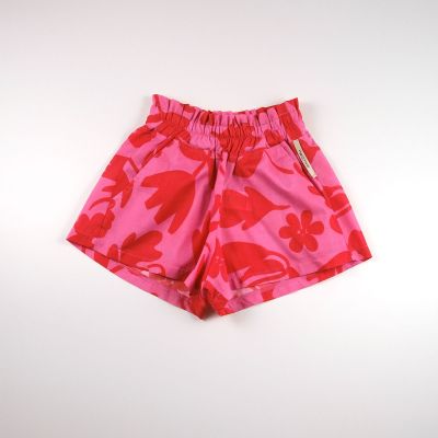 Madilly - Short tela fuxia fiori rossi 