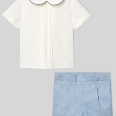 Paz Rodriguez - SET CAMICIA NEONATO IN TESSUTO + PANTALONCINI