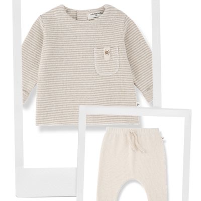 3 1+inthefamily - Completo maglia manica lunga righe con pantalone tinta unita 