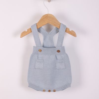 Wedoble - Salopette con spalline lavorate a maglia  in cotone biologico azzurro